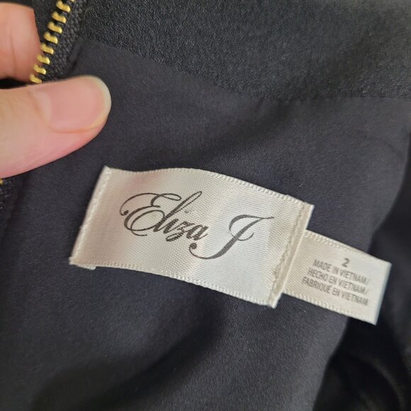 Eliza J Black Sheath Dress Flutter Sleeve Knee Length V-Neck Belted Business 2 - Picture 13 of 14